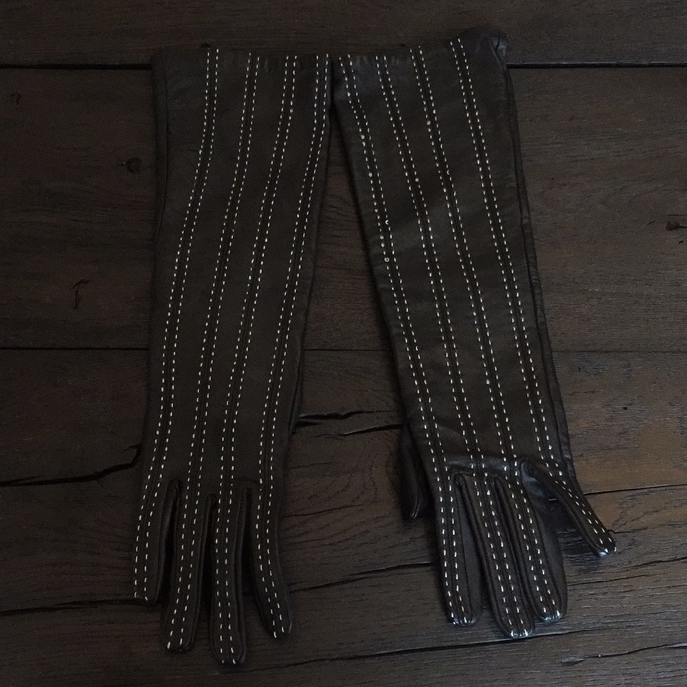 NEW Anne Klein 100% long elbow leather gloves L